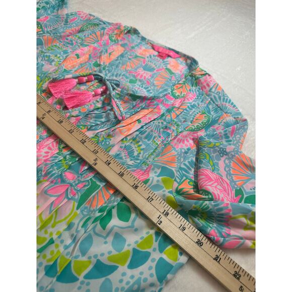 Lilly Pulitzer Pin Tuck Blouse Size Medium Tropical Print Tunic Flowy Preppy - Picture 6 of 7